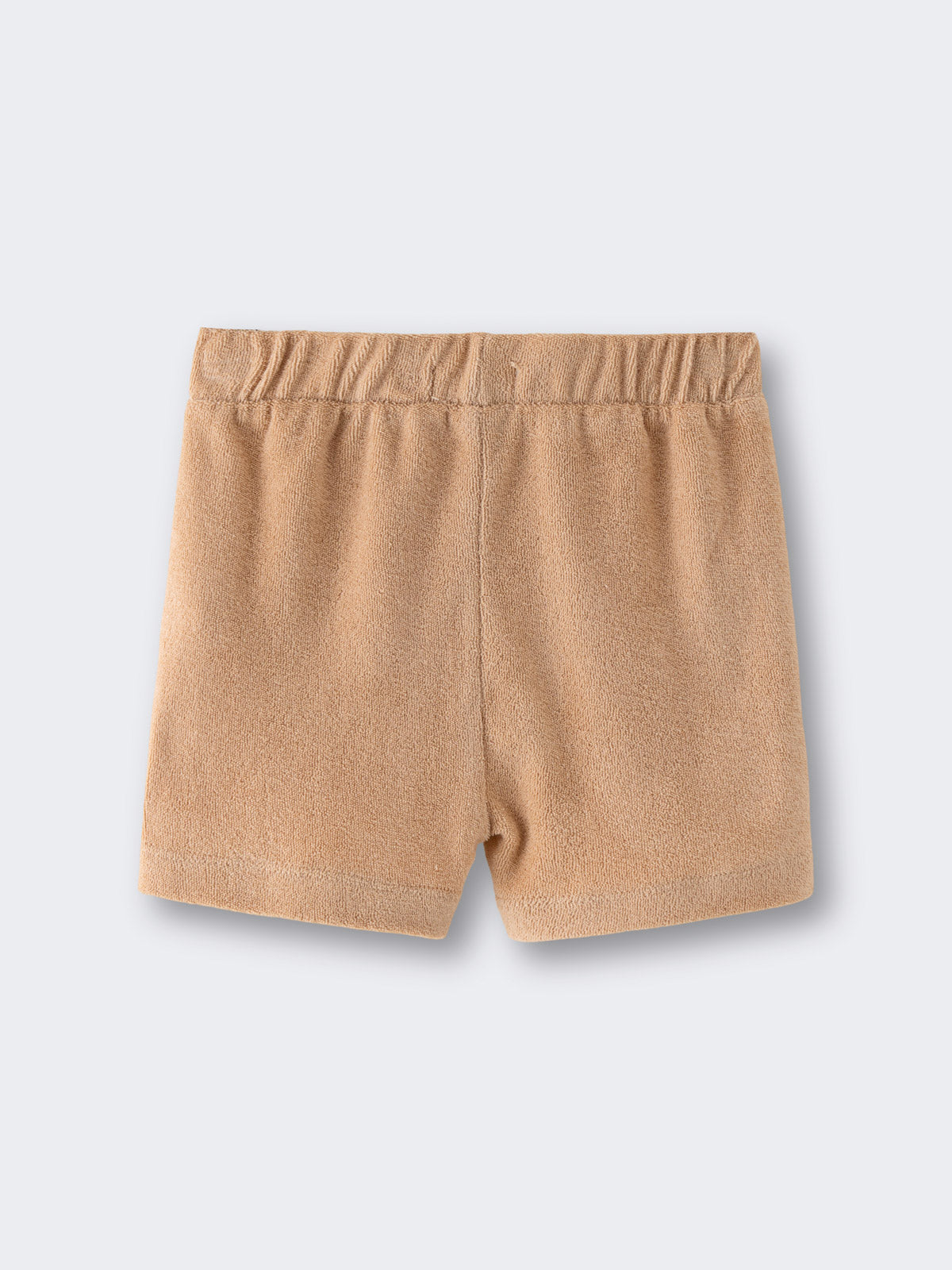 Beige terry cloth shorts with elastic waistband on light background Carter Towelling Shorts - Sand Baby boy