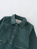 Close-up of a teal corduroy jacket with buttons and chest pockets Corduroy Jacket - Balsam Girls and Boys