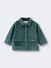 Teal corduroy jacket with collar, button front, and chest pockets laid flat Corduroy Jacket - Balsam Girls and Boys