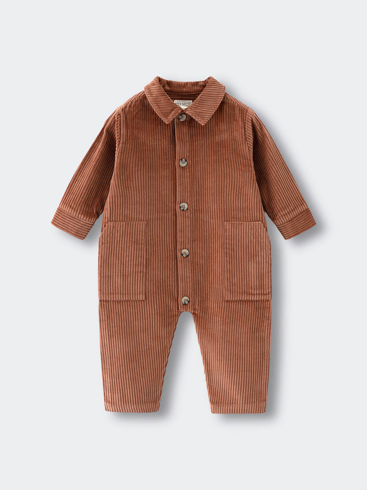Brown corduroy baby jumpsuit with collar and button front closure Corduroy Jumpsuit - Russet Baby boy