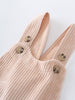 Close-up of a Beige corduroy overalls with button details on a light gray background Corduroy Overalls - Clay Baby boy