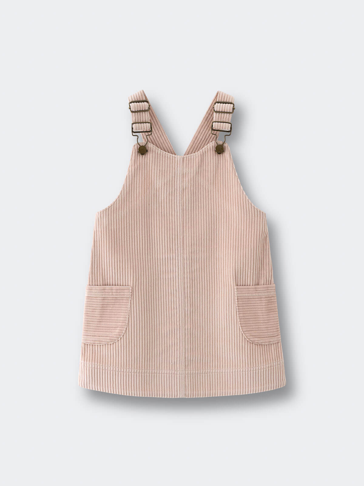 Beige corduroy pinafore dress with suspenders on a light gray background Corduroy Pinafore Dress - Clay Girls