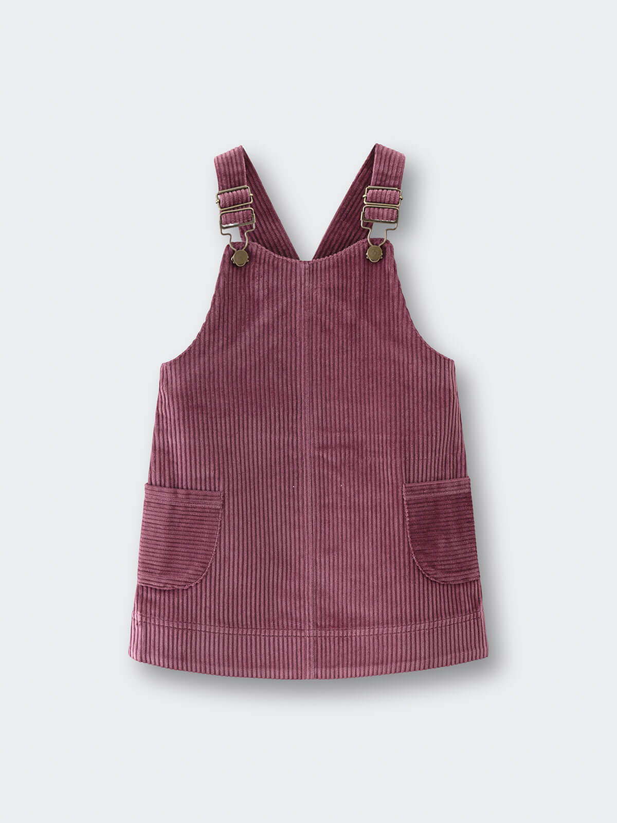 Plum corduroy pinafore dress with suspenders on a white background Corduroy Pinafore Dress - Plum Jam Girls
