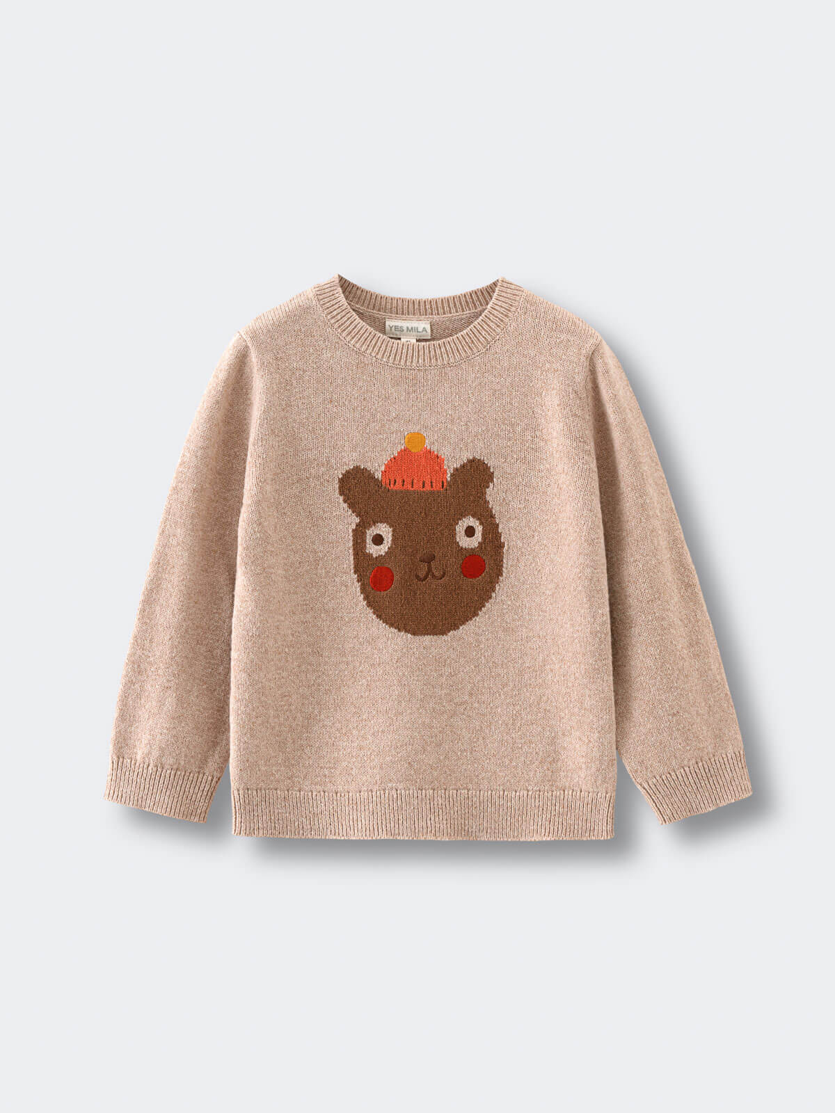 Children's sweater with bear design on a light gray background
