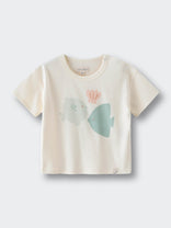 Cream colored baby tee with fish and coral graphic print Feature Print Short Sleeve Tee - Angel Fish Baby girl