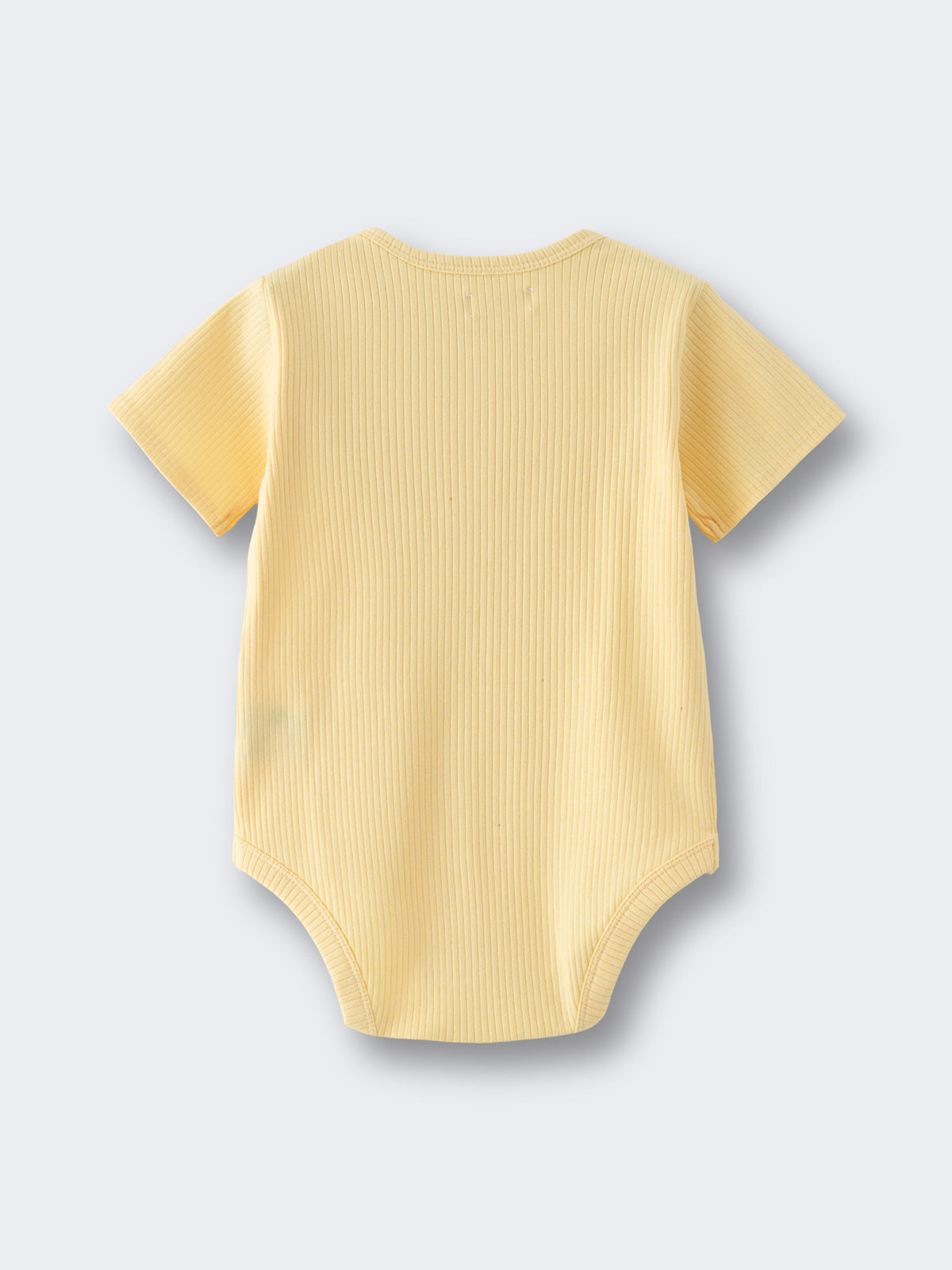 Yellow ribbed bodysuit with short sleeves laid flat on white background Henley Short Sleeve Bodysuit- Sun Soaked Baby girl