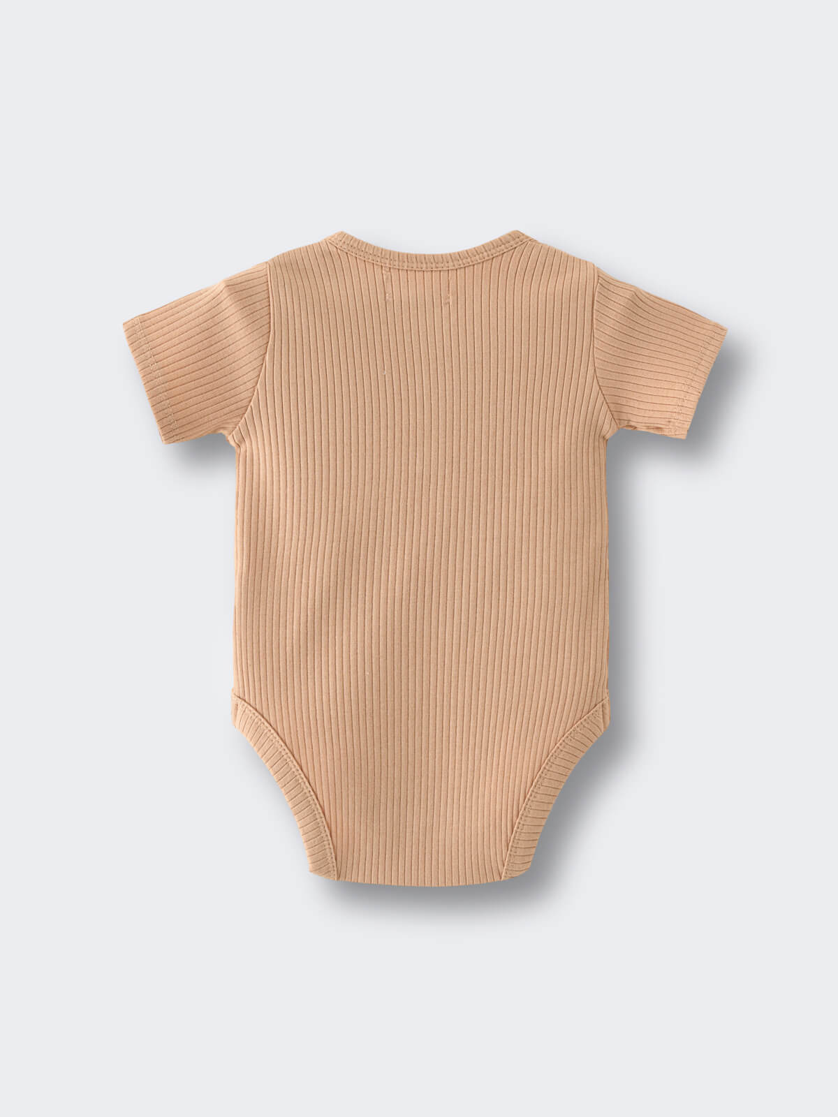 Ribbed beige baby bodysuit laid flat on a light background Henley Short Sleeve Bodysuit - Sand Baby boy