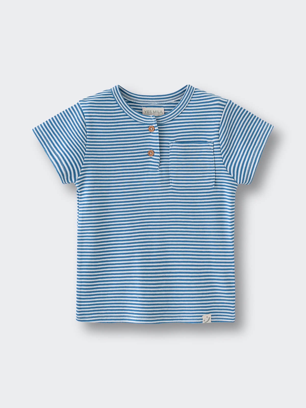 Blue and white striped short-sleeve shirt with chest pocket and buttons Henley Tee - Blue Stripe Boys