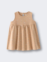 Peach-colored sleeveless dress with small floral print pattern on white background Baby Sleeveless Jersey Dress - Floral Bloom Baby girl