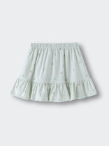 Light green skirt with peach fruit print and ruffle hem Jersey Skirt - Summer Fruits Girls