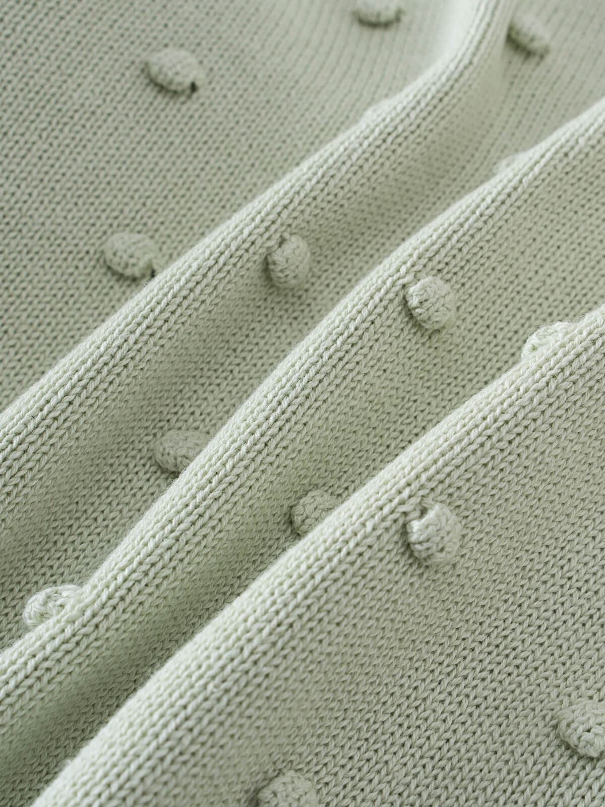 Close-up of a mint knitted jumper with textured bobble details Knit Jumper - Mint Girls