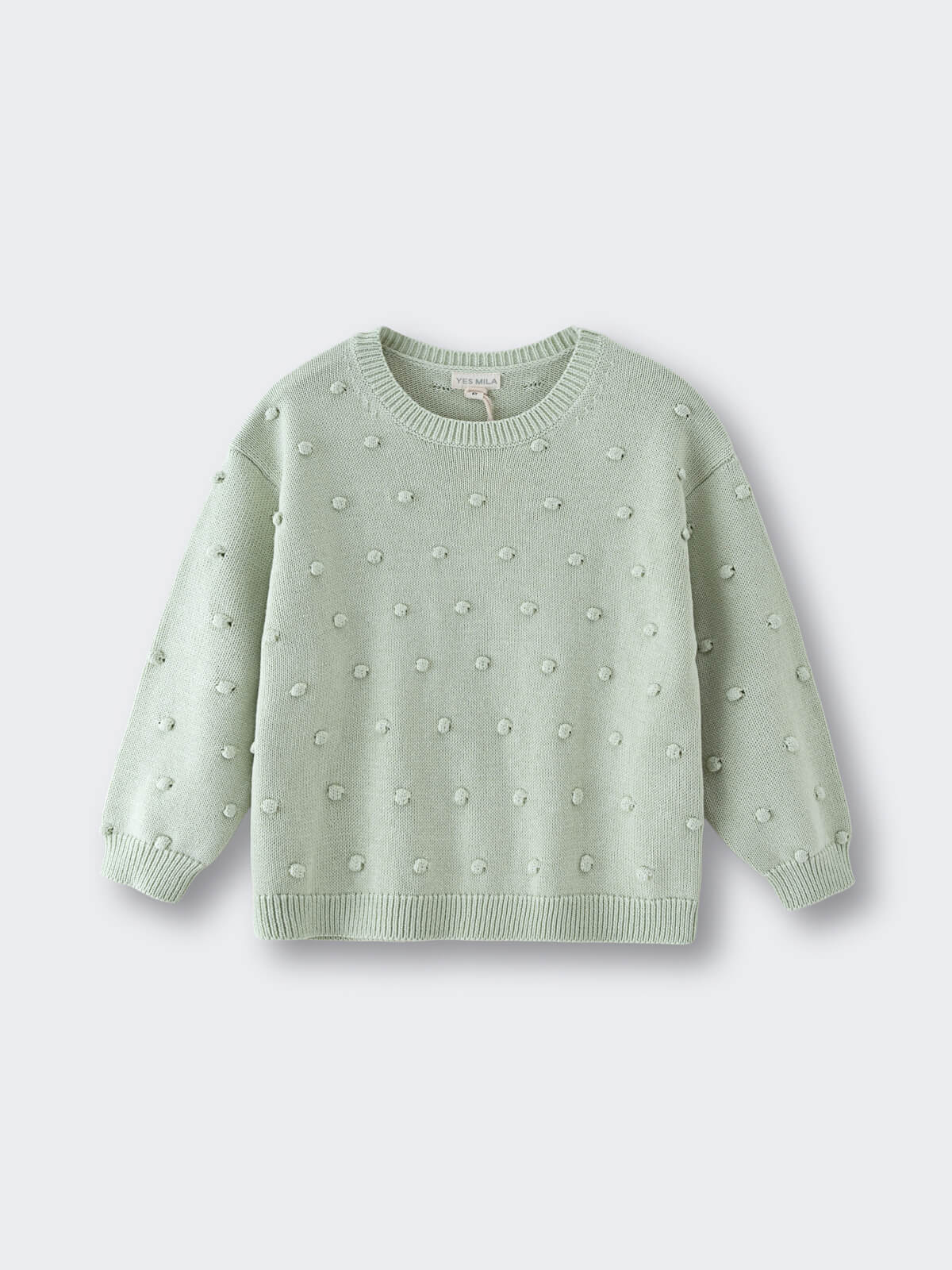 Light green knitted sweater with textured dot pattern throughout Knit Jumper - Mint Girls