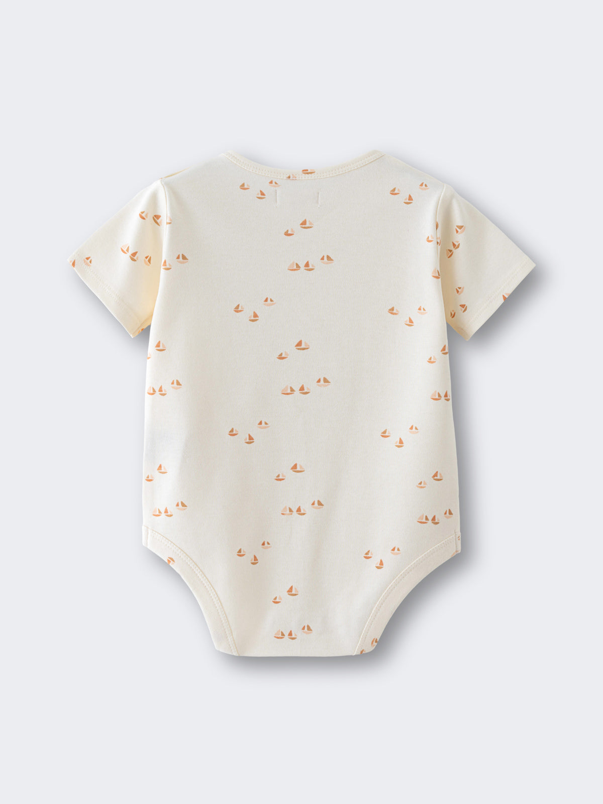 Beige baby bodysuit with small orange patterns on a white background Matt Short Sleeve Bodysuit - Sailing Baby boy