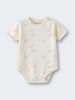 Baby onesie with small pattern on a light gray background Matt Short Sleeve Bodysuit - Sailing Baby boy