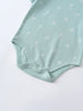 Close-up of mint green baby bodysuit with white printed pattern and snap closures Matt Short Sleeve Bodysuit - Summer Time Baby boy