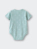 Light blue baby bodysuit with sun and wave pattern laid flat Matt Short Sleeve Bodysuit - Summer Time Baby boy