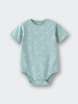 Light blue baby bodysuit with white sun and wave pattern print Matt Short Sleeve Bodysuit - Summer Time Baby boy
