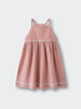 Pink corduroy dress with white trim detail and gathered straps Muslin Dress - Toasted Peach Girls