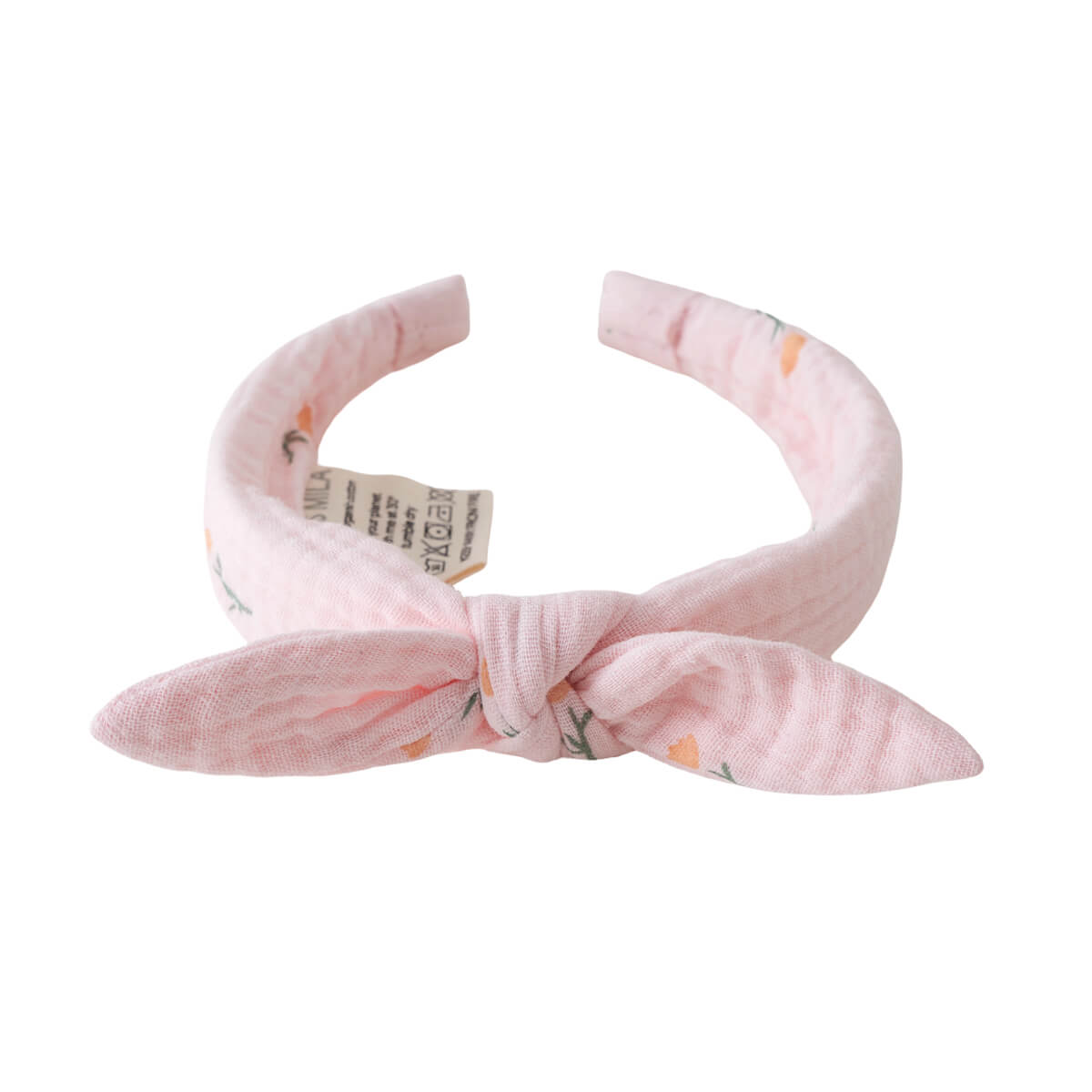 Pink fabric headband with floral print and tied bow detail Muslin Headband - Poppy Field Girls