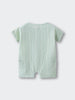 Baby romper in light green textured fabric with short sleeves and pockets Muslin Romper - Light Green Stripe Baby boy