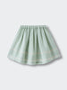 Light green striped skirt with elastic waistband and tiered ruffle hem detail Muslin Skirt - Light Green Stripe Girls
