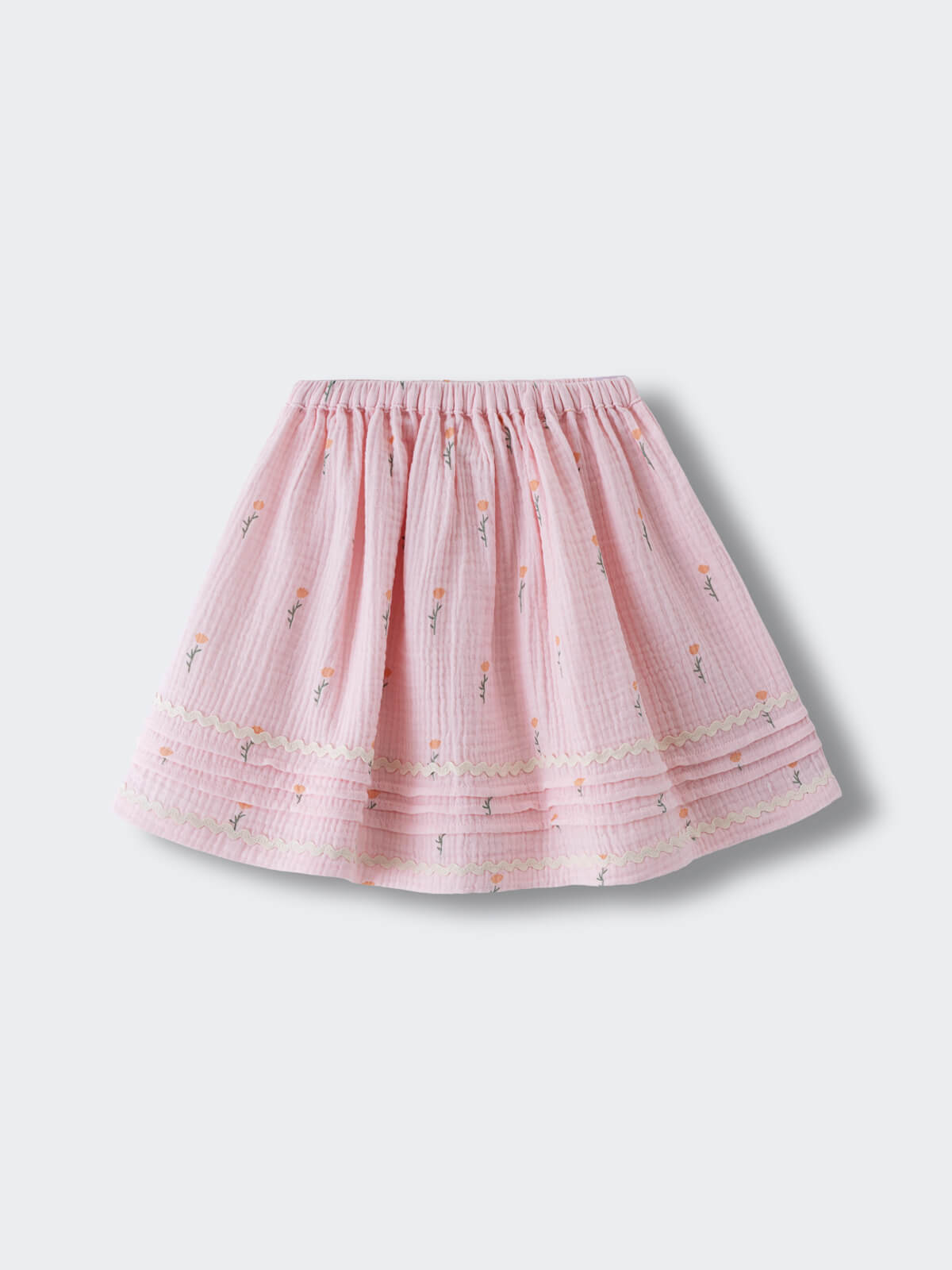 Pink striped skirt with floral embroidery and lace trim detail Muslin Skirt - Poppy Field Girls