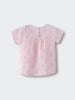 Pink textured short-sleeve top with small floral print pattern laid flat Muslin Top - Poppy Field Girls