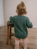 Child wearing a green sweater standing on a wooden floor Pointelle Cardigan - Balsam Girls