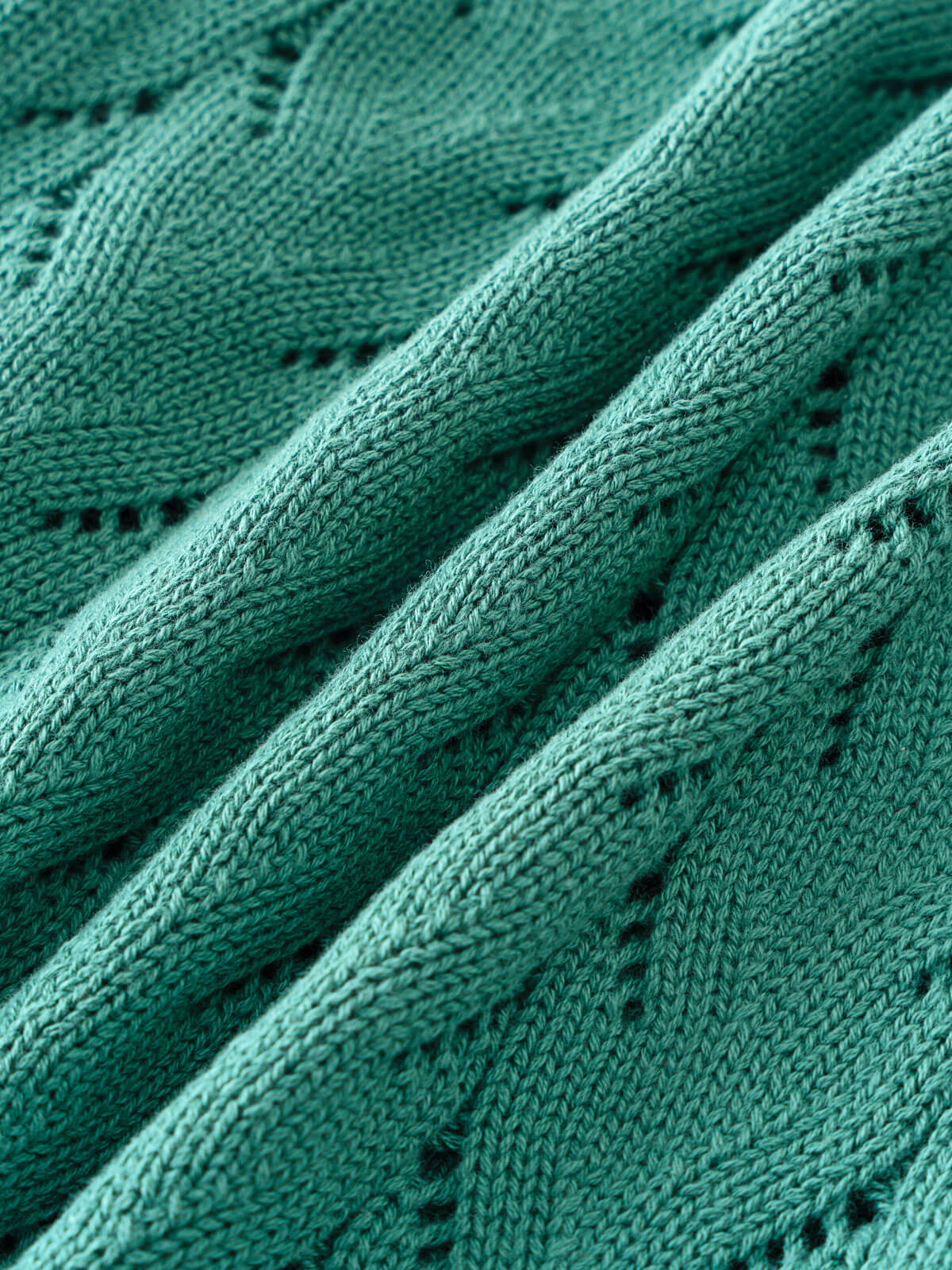 Close-up of Green knitted cardigan with a subtle pattern Pointelle Cardigan - Balsam Girls