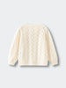 Cream-colored cable knit cardigan on a light gray background Pointelle Cardigan - Ecru Girls