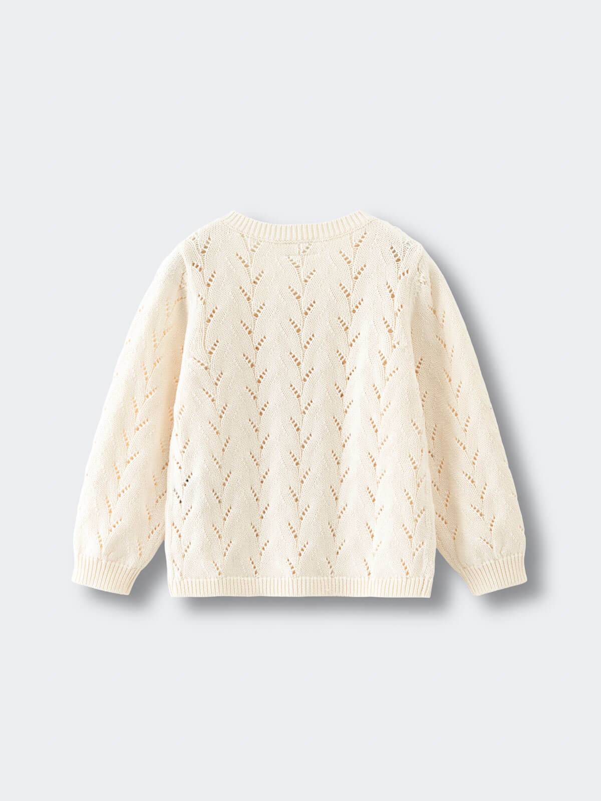 Cream-colored cable knit cardigan on a light gray background Pointelle Cardigan - Ecru Girls