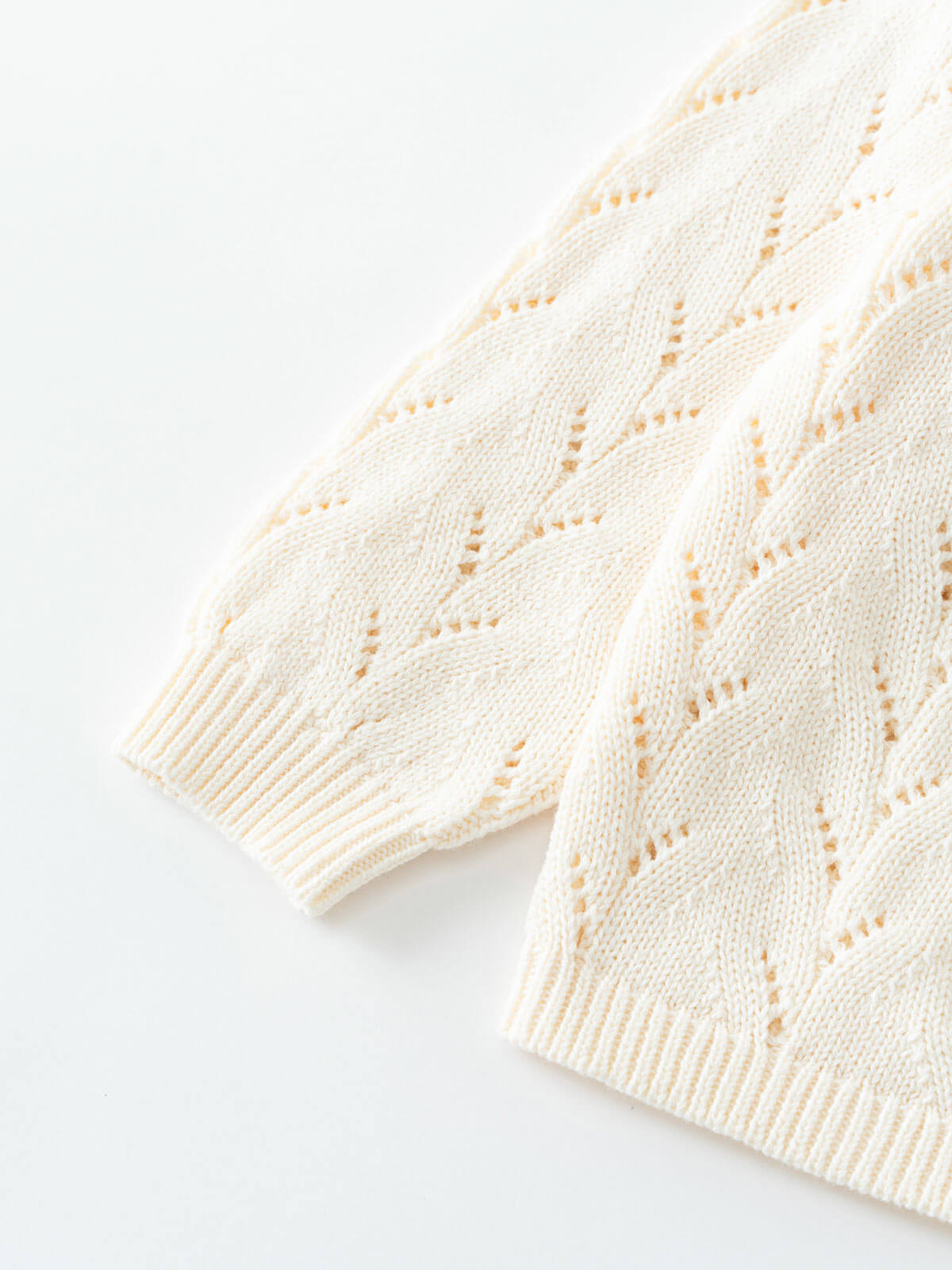 Close-up of a cream-colored knitted cardigan with a subtle pattern on a light background Pointelle Cardigan - Ecru Girls