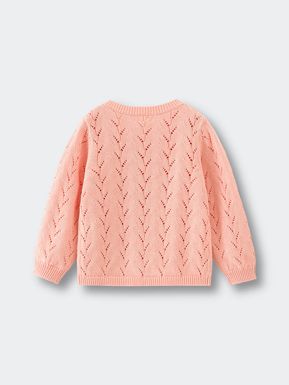Pink cardigan with cable knit pattern on a light gray background Pointelle Cardigan - Mallow Girls