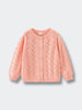 Pink cardigan with cable knit pattern on a light gray background Pointelle Cardigan - Mallow Girls