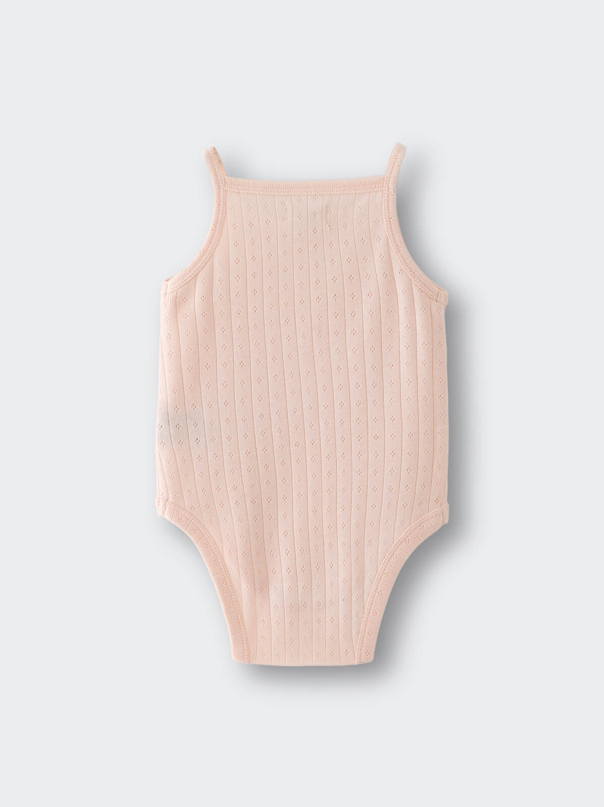 Pale pink knitted bodysuit with thin straps and textured pattern Pointelle Singlet Bodysuit - Shell Pink Baby girl
