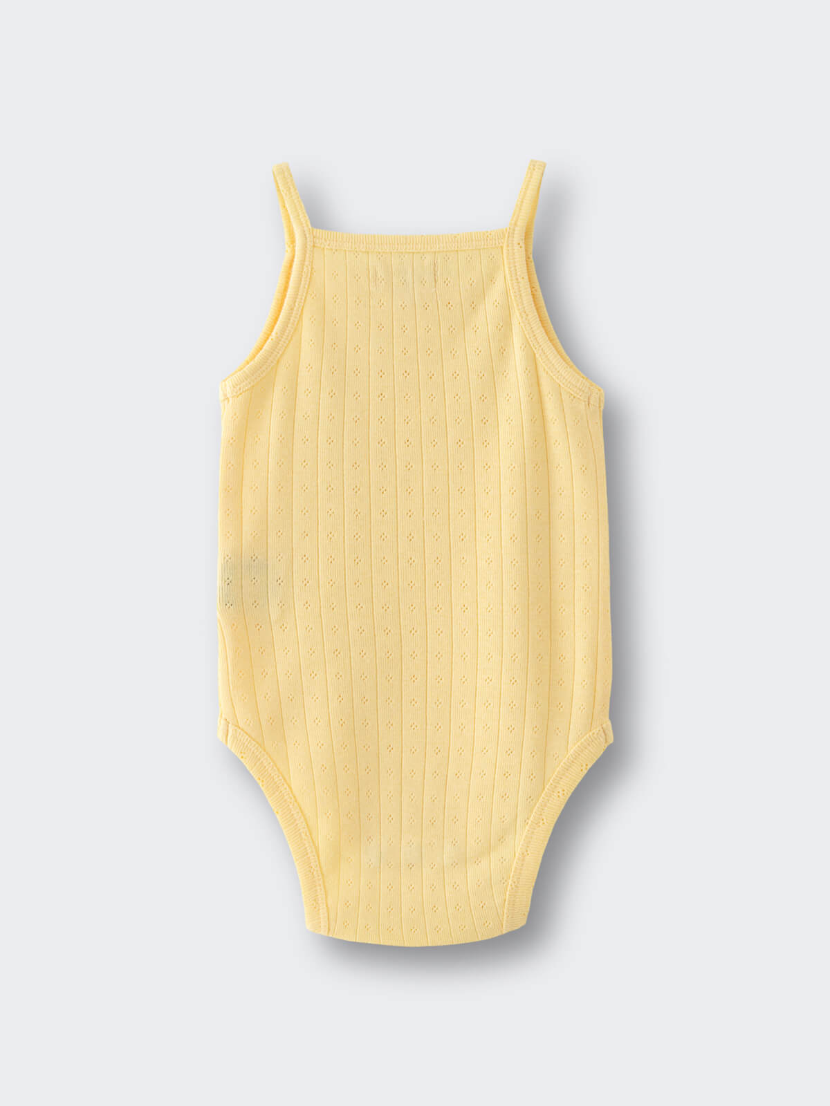 Yellow ribbed knit baby bodysuit with straps on white background pointelle Singlet Bodysuit - Sun Soaked Baby girl