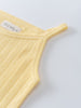 Close-up of a pale yellow ribbed knit garment with brand label pointelle Singlet Bodysuit - Sun Soaked Baby girl