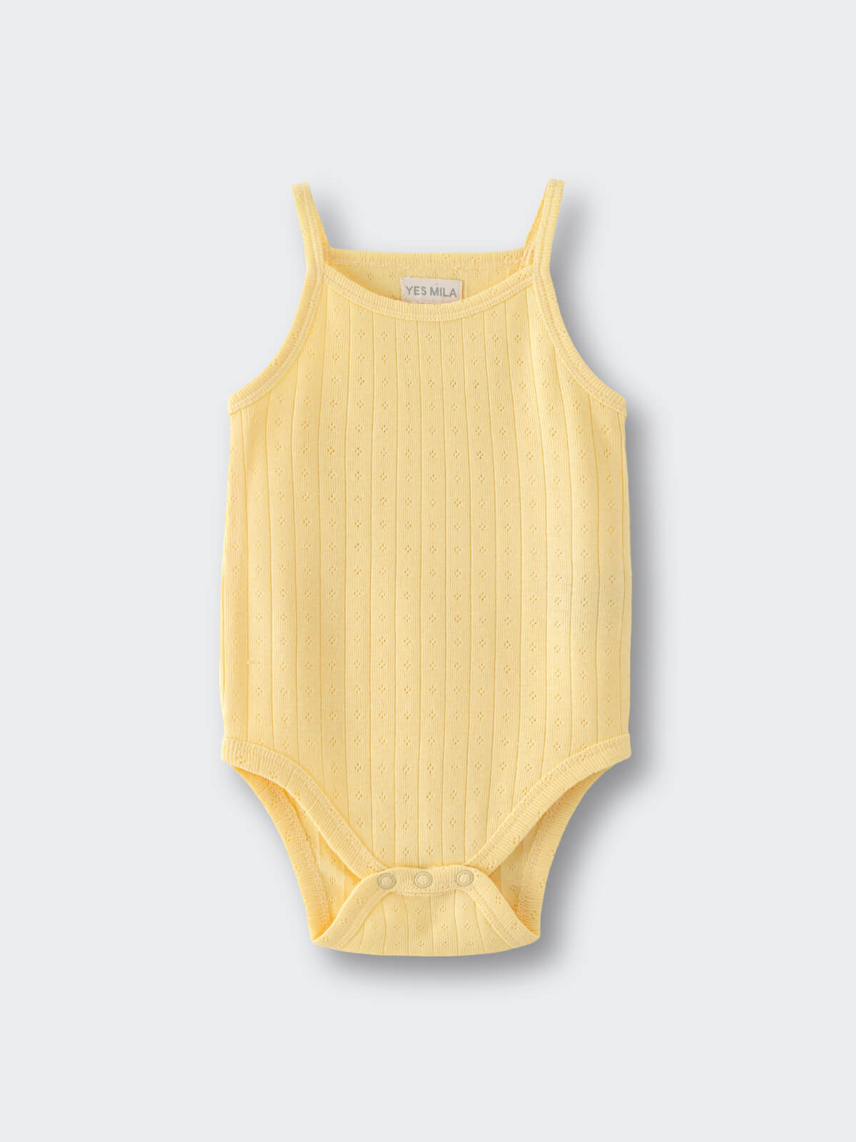 Yellow ribbed knit singlet bodysuit with snap closures at bottom pointelle Singlet Bodysuit - Sun Soaked Baby girl
