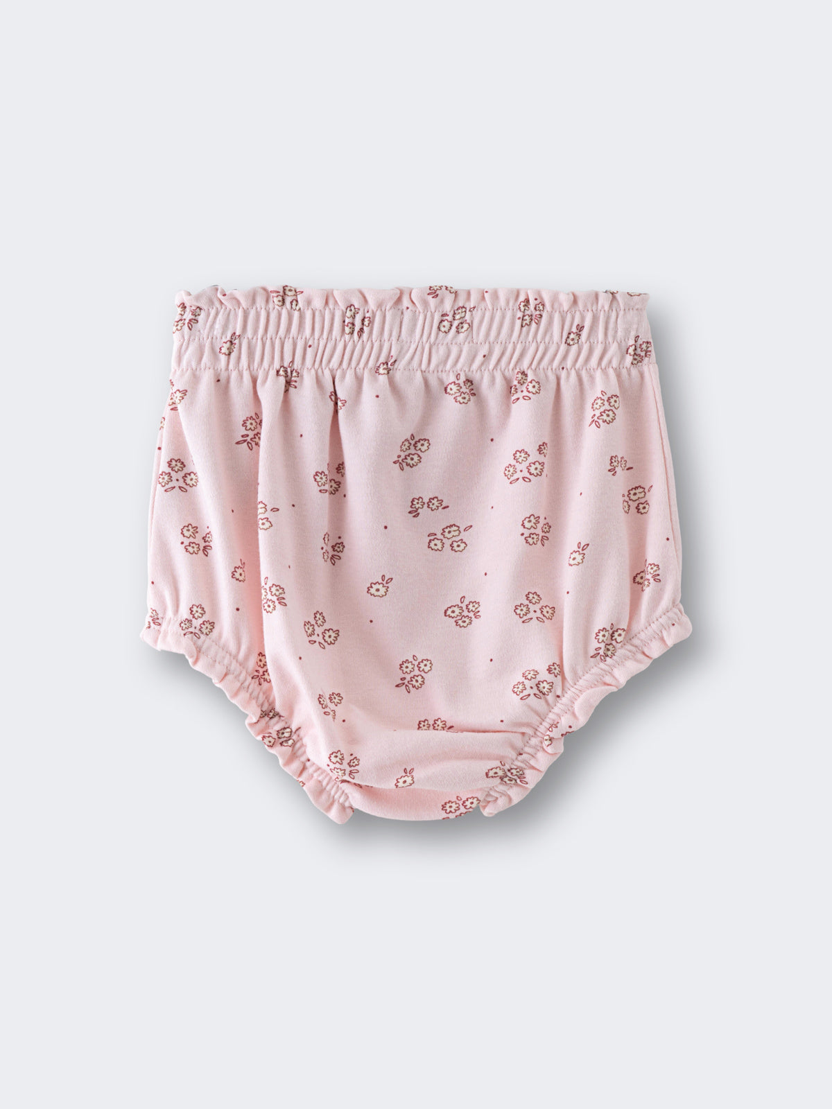Pink baby bloomers with floral print and elasticized waist and leg openings Printed Bloomers - Daisy Chain Baby girl
