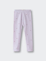 Light purple leggings with small floral embroidery scattered throughout printed Leggings - Spring Love Girls