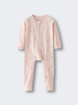 Light pink one-piece with small apple print and front zipper Printed Long Sleeve One Piece - Apples Baby girl
