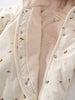 Cream hooded baby pram suit with fruit pattern on a light gray  Printed Pram Suit - Autumn Harvest Ecru Baby girl
