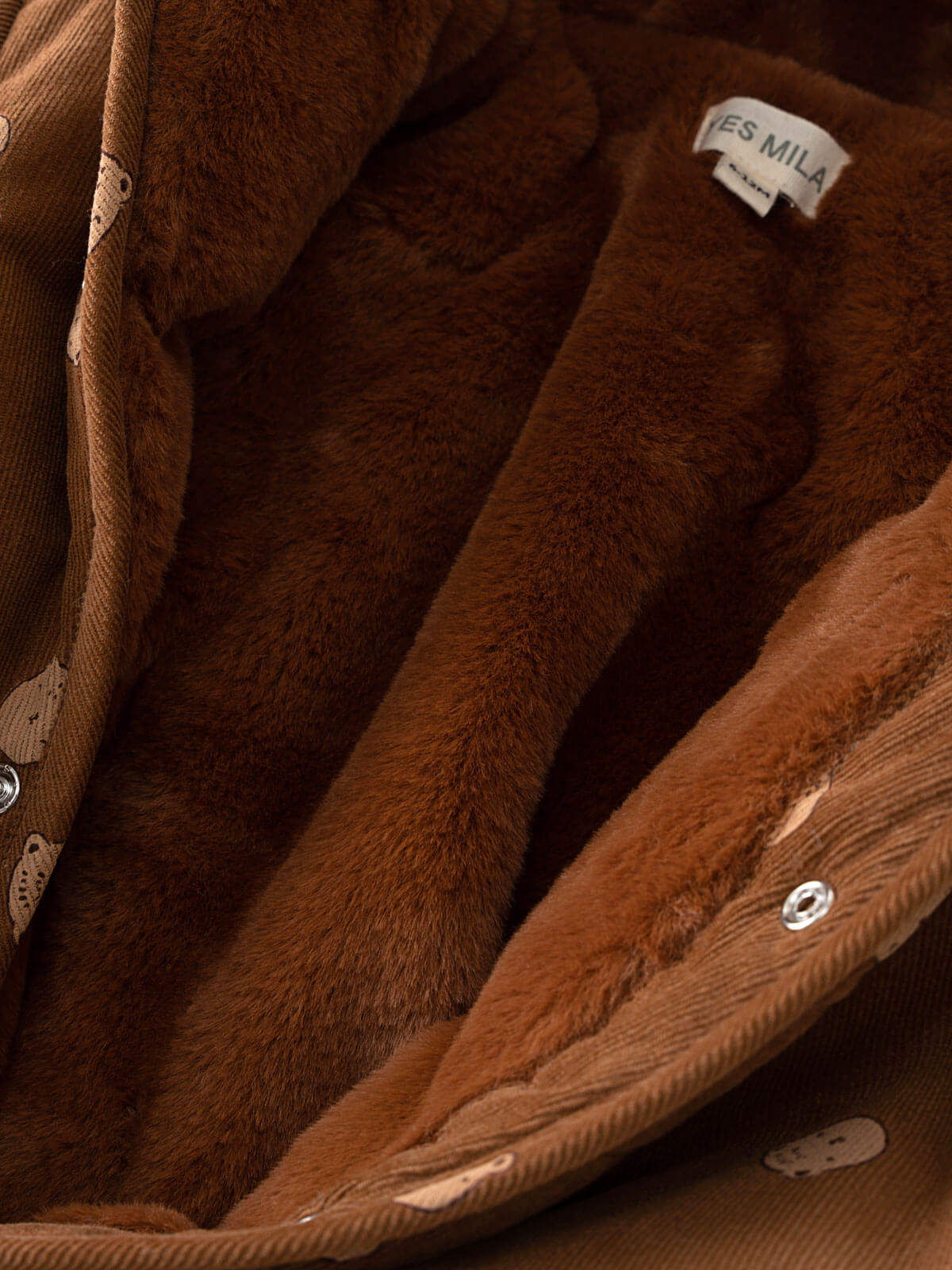 Brown hooded baby pram suit with cream bears on a light gray  Printed Pram Suit - Cosy Bear Russet Baby girl