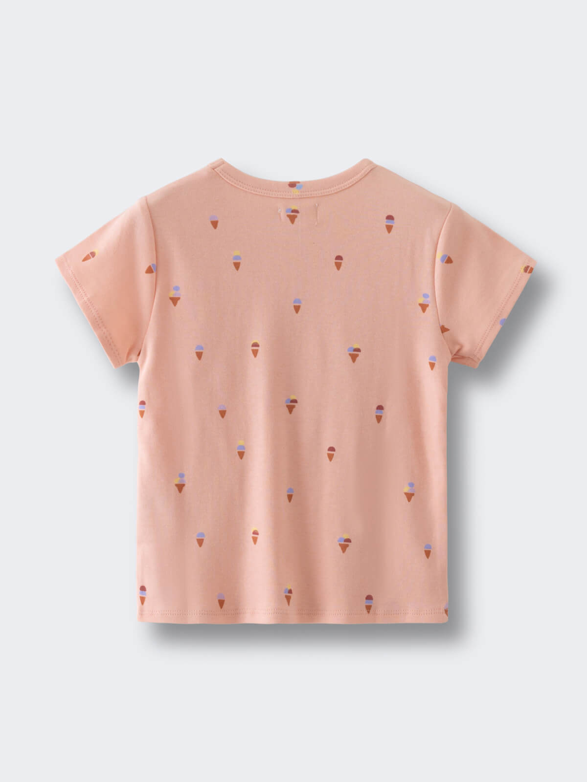 Peach-colored t-shirt with small ice cream cone print pattern throughout Printed Short Sleeve Tee Shirt - Ice Creams Girls