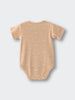 Peach-colored baby bodysuit with small floral print pattern laid flat Printed Short Sleeve Bodysuit - Floral Bloom Baby girl