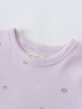 Close-up of a lavender t-shirt neckline with small floral embroidery details printed Short Sleeve Tee Shirt - Spring Love Girls