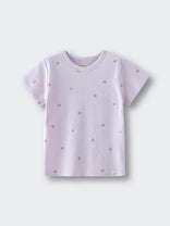 Light purple short sleeve t-shirt with small embroidered floral details printed Short Sleeve Tee Shirt - Spring Love Girls