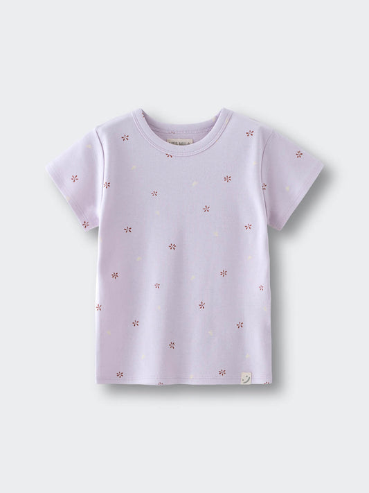 Light purple short sleeve t-shirt with small embroidered floral details printed Short Sleeve Tee Shirt - Spring Love Girls