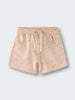 Peach-colored shorts with small floral print and white drawstring waistband Printed Shorts - Flower Power Girls