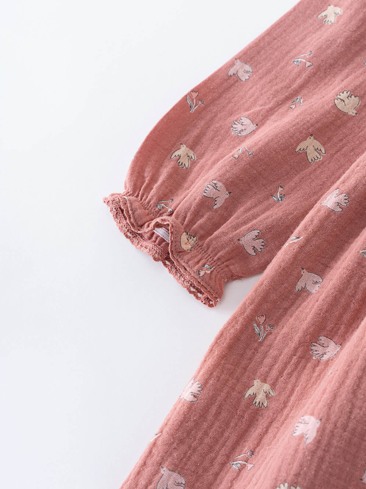 Pink fabric with floral patterns on a white background Printed Woven Dress - Bird And Blossom Rosehip Girls